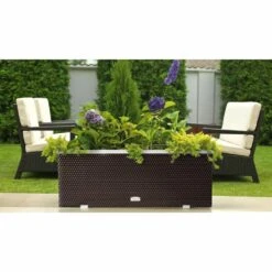 Jardinière En Résine Tressée Avec Cadre En Aluminium 98 X 25 X 34 Cm -VerdeLuxe 6345bd7013ca81.36725304