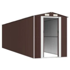 VIDAXL Abri De Jardin Marron Foncé 192x772x223 Cm Acier Galvanisé -VerdeLuxe 641f43fd87bf47.02356155