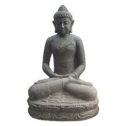 Statue Jardin Bouddha Lotus Méditation 60 Cm - Gris Anthracite 60 Cm