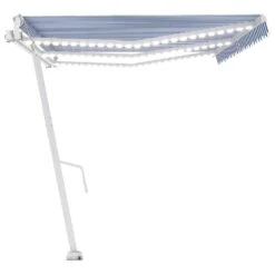 VIDAXL Auvent Automatique Capteur De Vent Led 600x350 Cm Bleu Et Blanc -VerdeLuxe 6426dd8dcda726.24978689