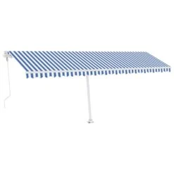 VIDAXL Auvent Automatique Capteur De Vent Led 600x350 Cm Bleu Et Blanc -VerdeLuxe 6426dd8dd8d3c9.78250969