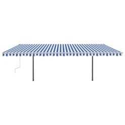 VIDAXL Auvent Automatique Capteur De Vent Et Led 6x3,5 M Bleu Et Blanc -VerdeLuxe 6426ddcf051c44.44043683