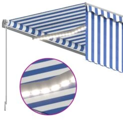 VIDAXL Auvent Automatique Store Capteur De Vent Led 4,5x3 M Bleu Blanc -VerdeLuxe 6426ddd121a921.44107708