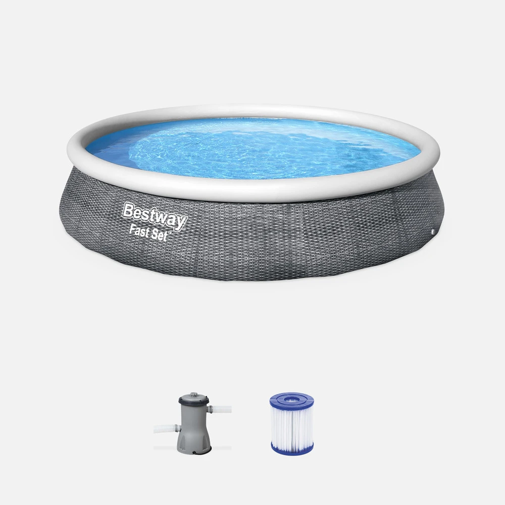 Piscine Gonflable Hors Sol Aral Imitation Rotin. Ronde 396x84cm Avec Pompe De Filtration. Filtre à Cartouche Et Cartouche Filtrante 3 Piscine Gonflable Hors Sol Aral Imitation Rotin. Ronde 396x84cm Avec Pompe De Filtration. Filtre à Cartouche Et Cartouche Filtrante