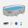 Piscine Tubulaire Bestway - Aventurine Pierre- Imitation Pierre Grise. Piscine Ovale 5x3m Avec Pompe De Filtration à Sable. Hublots. -VerdeLuxe 644674aab9b2c6.25048632