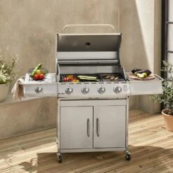 Barbecue Gaz Inox 17kw - Richelieu Inox - Barbecue 5 Brûleurs Dont 1 Feu Latéral. Côté Grill Et Côté Plancha -VerdeLuxe 64467a35232da7.27127929