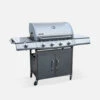 Barbecue Gaz Inox 17kw - Richelieu Inox - Barbecue 5 Brûleurs Dont 1 Feu Latéral. Côté Grill Et Côté Plancha