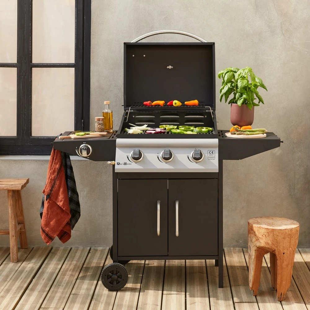 Barbecue Gaz - Athos - Barbecue 4 Brûleurs Dont 1 Feu Latéral Noir. Grilles En Fonte 4 Barbecue Gaz - Athos - Barbecue 4 Brûleurs Dont 1 Feu Latéral Noir. Grilles En Fonte – Image 2