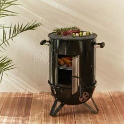 Barbecue Fumoir Au Charbon De Bois ø44cm – Jacques – Smoker Premium Avec Aérateurs. Fumoir. Gril. Boite De Fumage. Noir -VerdeLuxe 64467a771f55f9.88686847