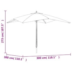 VIDAXL Parasol De Jardin Avec Mât En Bois Terre Cuite 300x300x273 Cm -VerdeLuxe 645801d82ca0d5.55656107