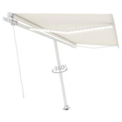 VIDAXL Auvent Manuel Rétractable Avec Led 450x300 Cm Crème -VerdeLuxe 645a95b9c41419.39198745