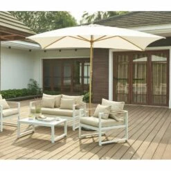 Parasol Droit Hoani En Bambou Contreplaqué Et Tissu Beige Clair -VerdeLuxe 646229b401de96.25493376