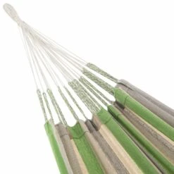 Toile De Hamac Rayée - Citron Vert / Gris Clair / écru. 1 Personne. 100% Polycoton. 240x160cm -VerdeLuxe 64627e205cf1a4.53161711