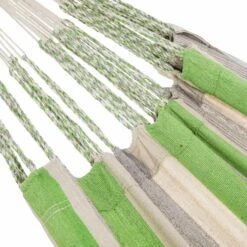 Toile De Hamac Rayée - Citron Vert / Gris Clair / écru. 1 Personne. 100% Polycoton. 240x160cm -VerdeLuxe 64627e206630e1.79119739