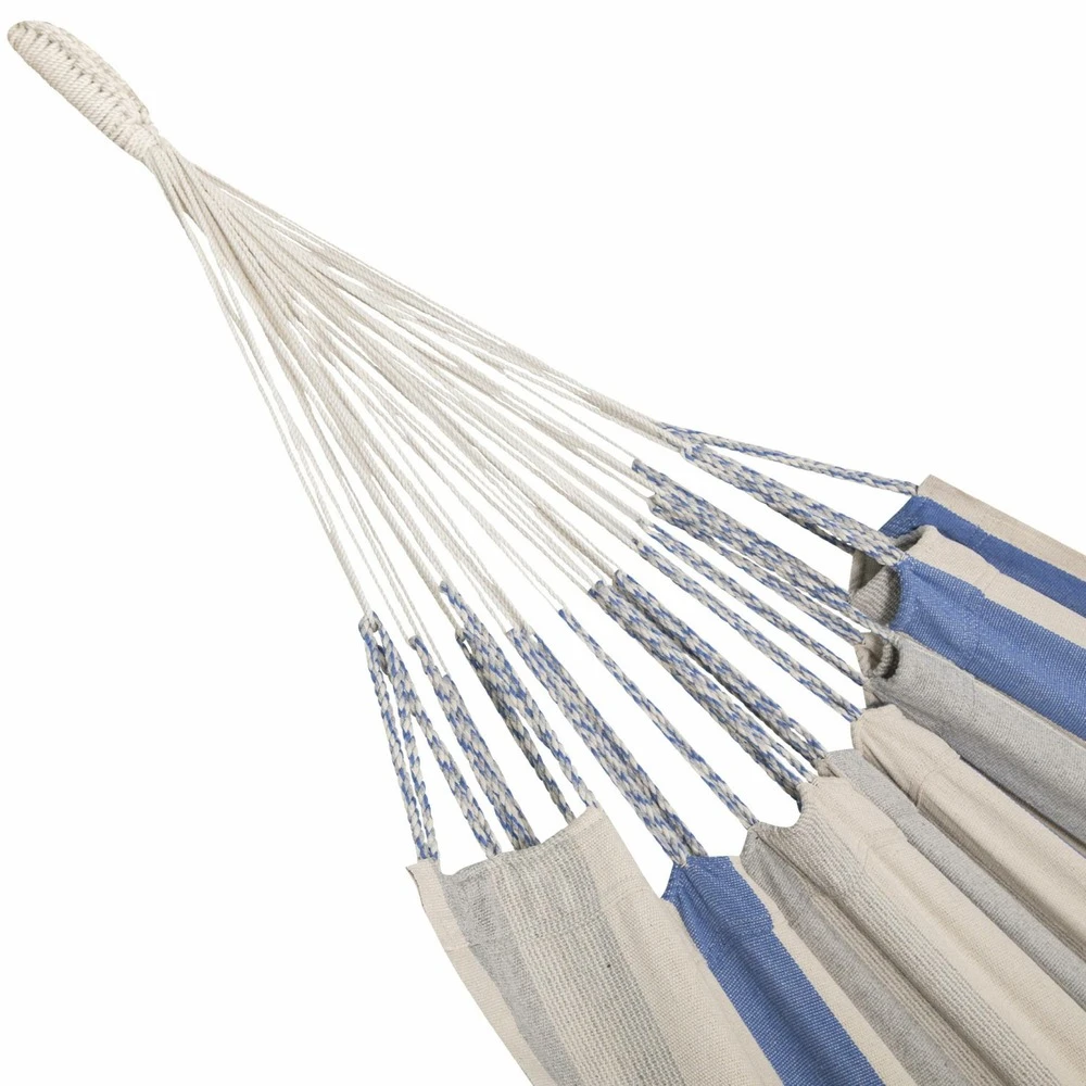 Toile De Hamac Rayée - Bleu Turquoise / Gris Clair / écru. 1 Personne. 100% Polycoton. 220x140cm 5 Toile De Hamac Rayée - Bleu Turquoise / Gris Clair / écru. 1 Personne. 100% Polycoton. 220x140cm – Image 3