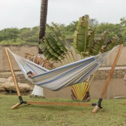 Toile De Hamac Rayée - Bleu Turquoise / Gris Clair / écru. 1 Personne. 100% Polycoton. 220x140cm 8 Toile De Hamac Rayée - Bleu Turquoise / Gris Clair / écru. 1 Personne. 100% Polycoton. 220x140cm -VerdeLuxe 64627e240ab9a4.20134158