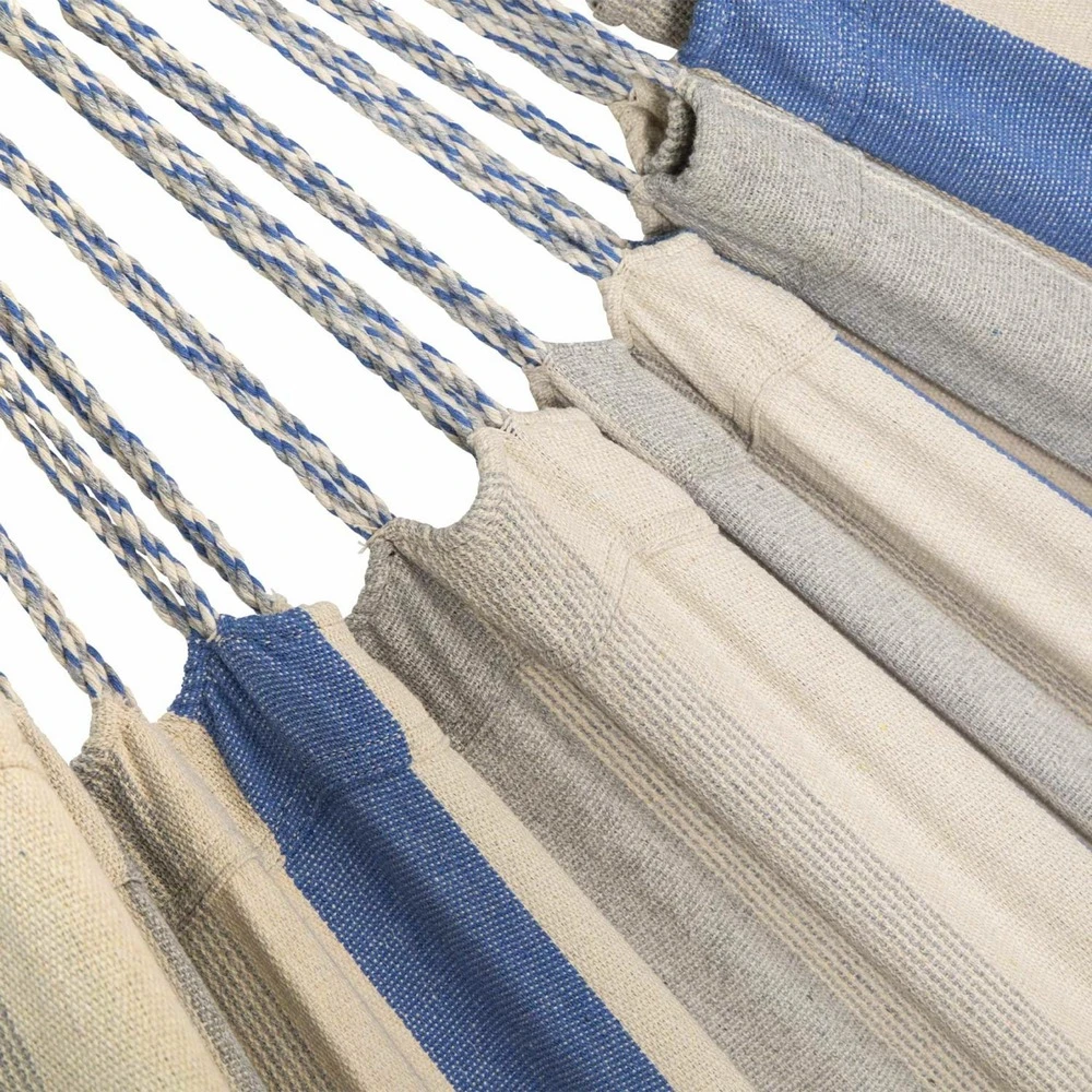 Toile De Hamac Rayée - Bleu Turquoise / Gris Clair / écru. 1 Personne. 100% Polycoton. 220x140cm 6 Toile De Hamac Rayée - Bleu Turquoise / Gris Clair / écru. 1 Personne. 100% Polycoton. 220x140cm – Image 4