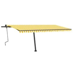 VIDAXL Auvent Manuel Rétractable Avec Led 500x300 Cm Jaune Et Blanc -VerdeLuxe 64671610b57774.89380189