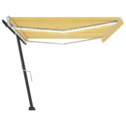 VIDAXL Auvent Manuel Rétractable Avec Led 500x300 Cm Jaune Et Blanc -VerdeLuxe 64671610bd78b7.99034757