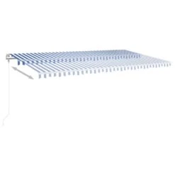 VIDAXL Auvent Automatique Capteur De Vent Led 600x350 Cm Bleu Et Blanc -VerdeLuxe 6467161e50b8f2.31547449