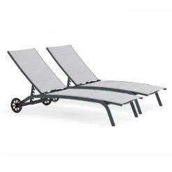 Lot De 2 Bains De Soleil En Aluminium Gris