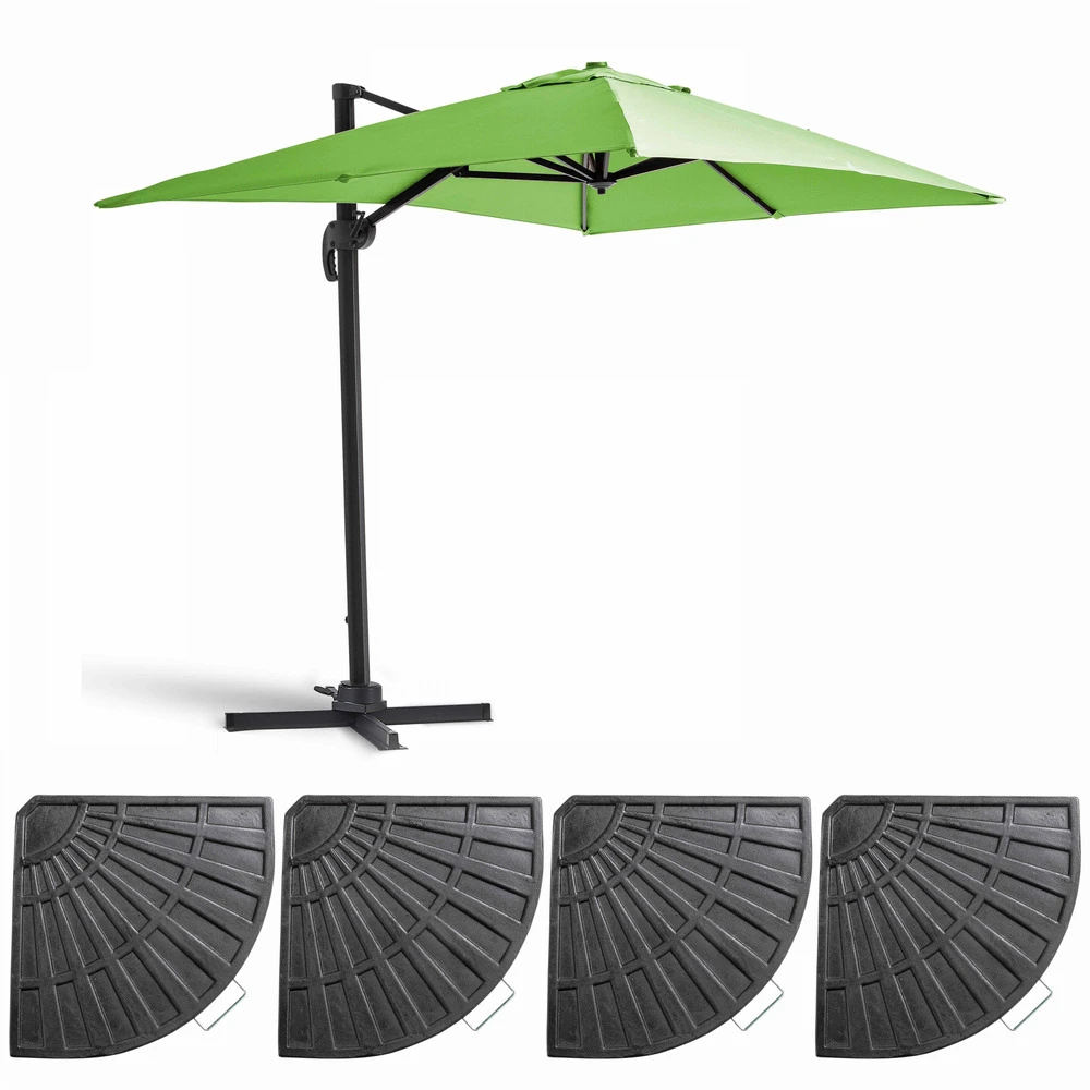 Parasol Déporté 2x3 M Et 4 Dalles Lestées Aluminium Vert 3 Parasol Déporté 2x3 M Et 4 Dalles Lestées Aluminium Vert