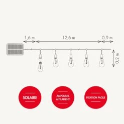 Guirlande Guinguette Jazz Solaire - L12,600 15 Led Filament Blanc Chaud - 300 Lumens - Prolongeable - Extérieur - Chromex -VerdeLuxe 6478909cb16c14.91500812