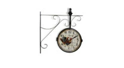 Horloge De Gare Ancienne Double Face Family Coq Fer Forge Blanc 24cm - Fer Forgé