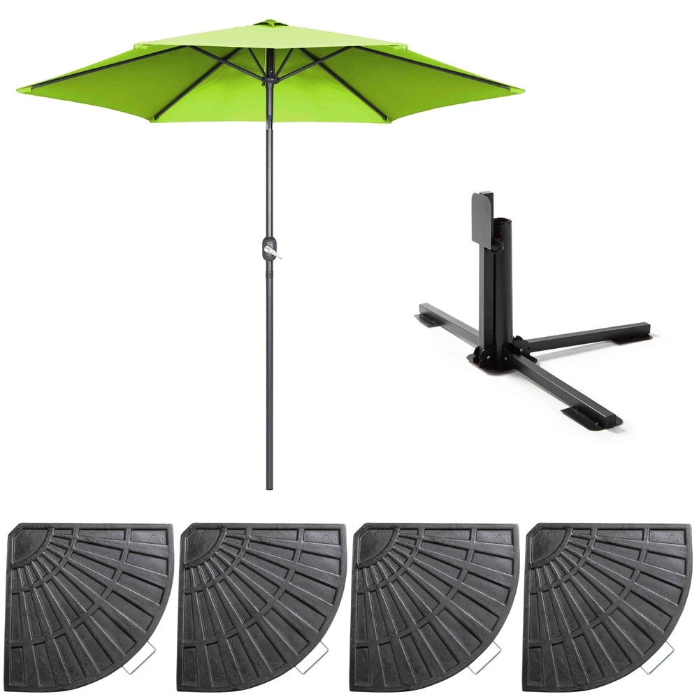 Parasol Droit Inclinable 3m Et 4 Dalles Lestées Aluminium Vert 3 Parasol Droit Inclinable 3m Et 4 Dalles Lestées Aluminium Vert