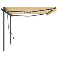 VIDAXL Auvent Automatique Capteur De Vent Et Led 5x3,5m Jaune Et Blanc -VerdeLuxe 6480d1d12bb8c5.94546973