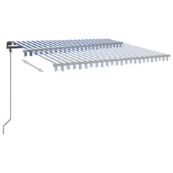 VIDAXL Auvent Automatique Capteur De Vent Et Led 5x3,5 M Bleu Et Blanc -VerdeLuxe 6480d1e6de8132.91720096