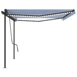 VIDAXL Auvent Automatique Capteur De Vent Et Led 5x3,5 M Bleu Et Blanc -VerdeLuxe 6480d1e6e18c97.78156908