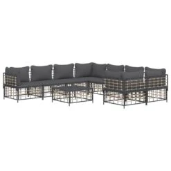 VIDAXL Salon De Jardin 9 Pcs Avec Coussins Anthracite Résine Tressée -VerdeLuxe 6480d2f5783594.19151591
