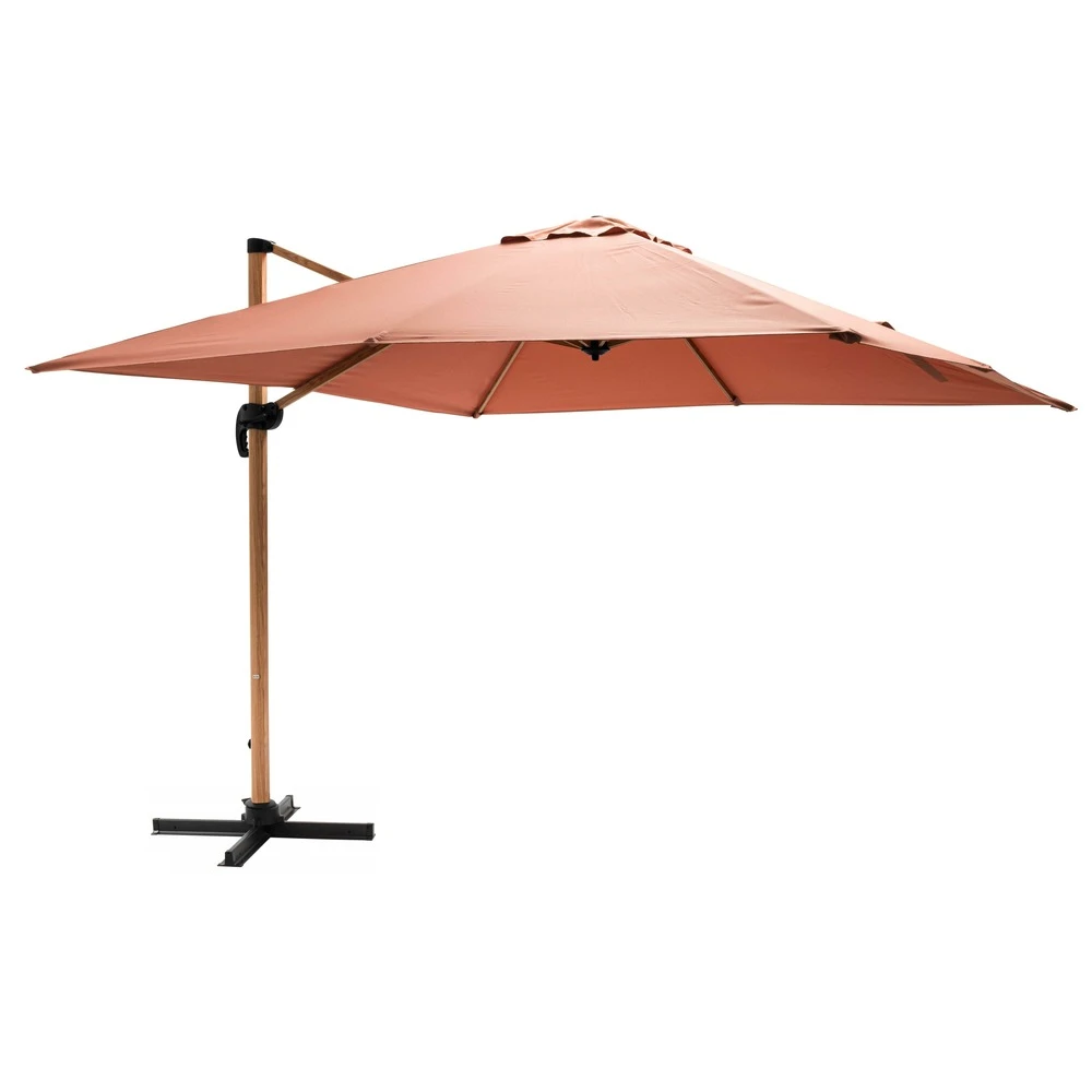 Parasol Déporté Carré 3x3m Effet Bois Argile 4 Parasol Déporté Carré 3x3m Effet Bois Argile – Image 2