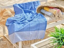 Fouta En Coton Tissage Nid D'abeille Ziwane 100x200cm Bleu Royal -VerdeLuxe 648b552b0a6a53.16249578