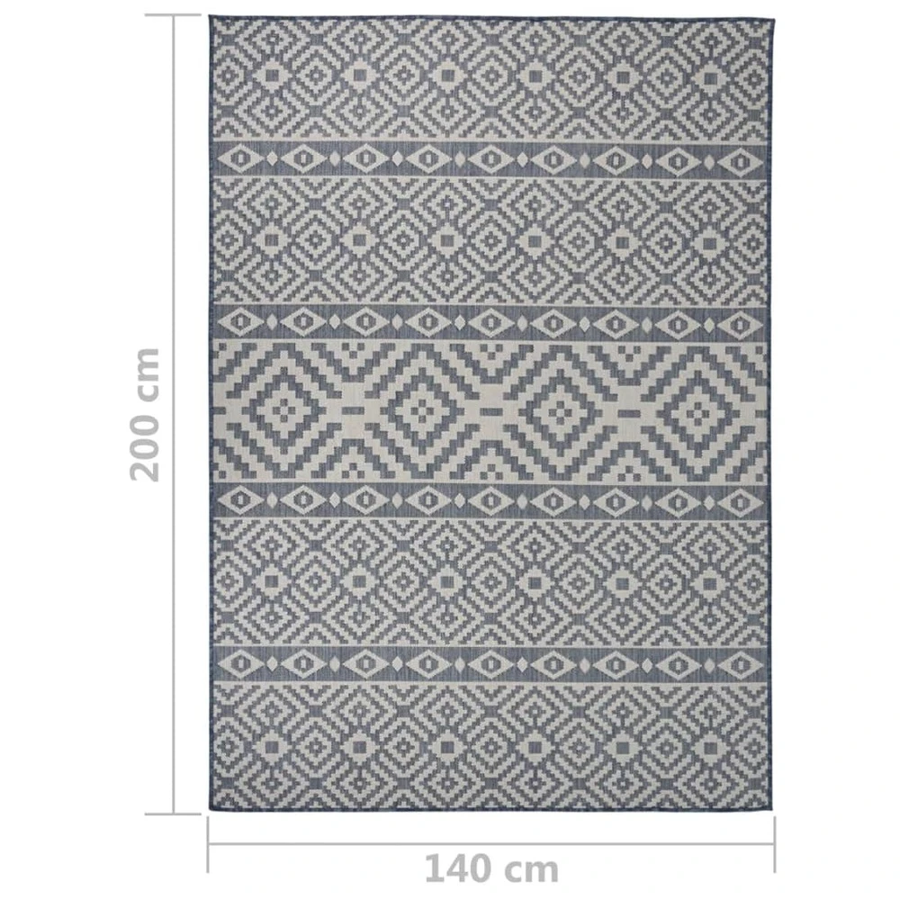 VIDAXL Tapis à Tissage Plat D'extérieur 140x200 Cm Rayures Bleues 8 VIDAXL Tapis à Tissage Plat D'extérieur 140x200 Cm Rayures Bleues – Image 6