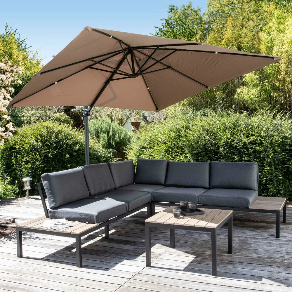 Parasol Déporté 3x3m Et 4 Dalles Lestées Aluminium Taupe 4 Parasol Déporté 3x3m Et 4 Dalles Lestées Aluminium Taupe – Image 2