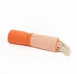 Fouta En Coton Tissage Nid D'abeille Ziwane 100x200cm Orange -VerdeLuxe 649911111fa572.89089073