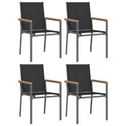 VIDAXL Ensemble à Manger De Jardin 5 Pcs Noir Textilène Et Acier -VerdeLuxe 64999da7224ee9.53217911