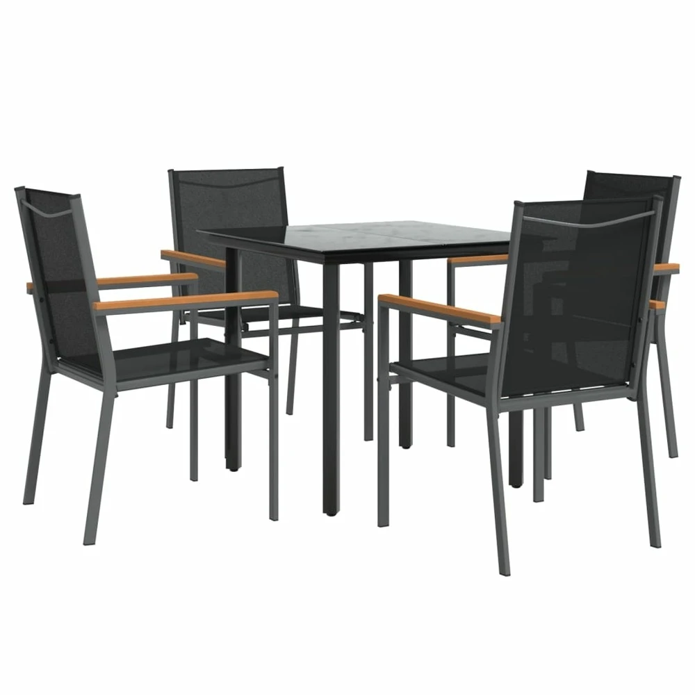 VIDAXL Ensemble à Manger De Jardin 5 Pcs Noir Textilène Et Acier 5 VIDAXL Ensemble à Manger De Jardin 5 Pcs Noir Textilène Et Acier – Image 3