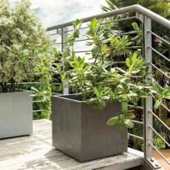 Pot Carré Millenium En Plastique Anthracite L.39 X L.39 X H.39cm -VerdeLuxe 694232 012